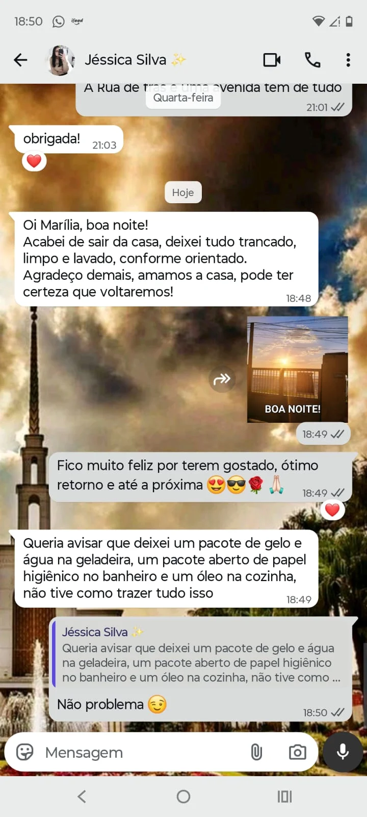 Depoimento de hóspede sobre experiência nas casas de temporada