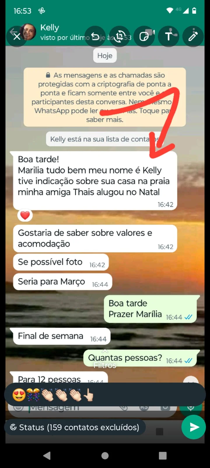 Mensagem de agradecimento de hóspede após temporada no Guarujá